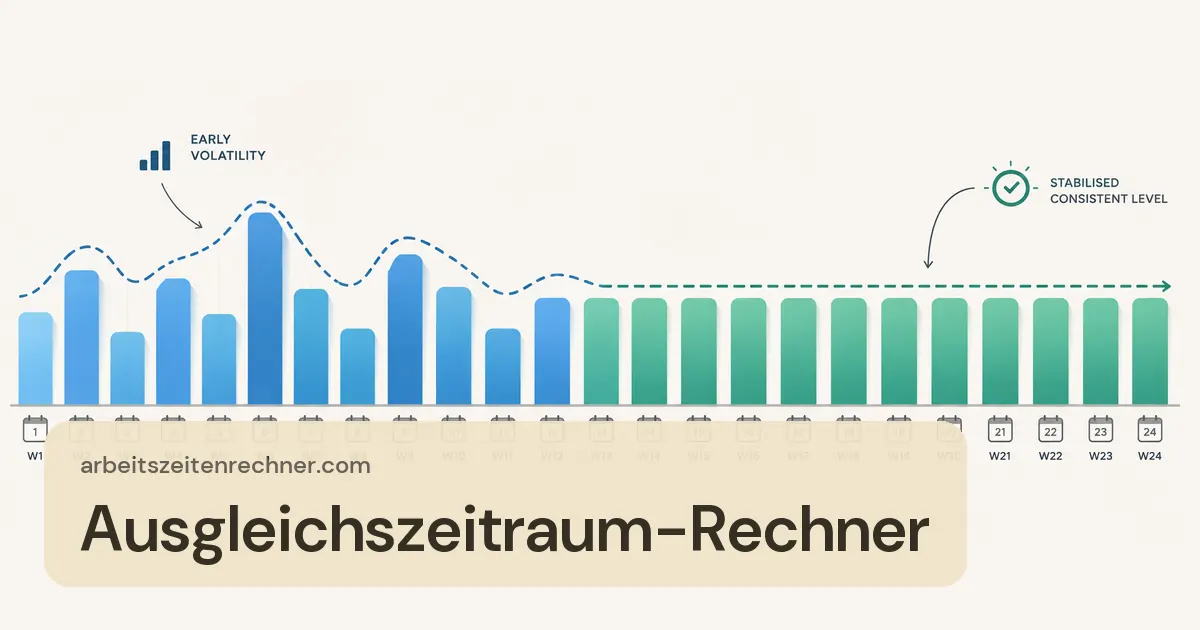 Ausgleichszeitraum-Rechner – Balkendiagramm über 24 Wochen, dessen Schwankungen sich zu einem gleichmäßigen Niveau ausgleichen