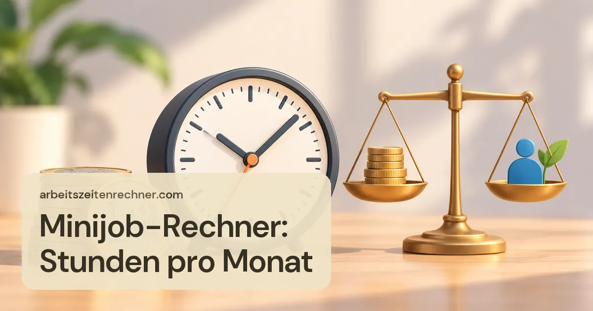 Minijob-Rechner: Stunden pro Monat – Euro-Münzen, Uhr und Waage als Sinnbild für Stunden und Verdienstgrenze