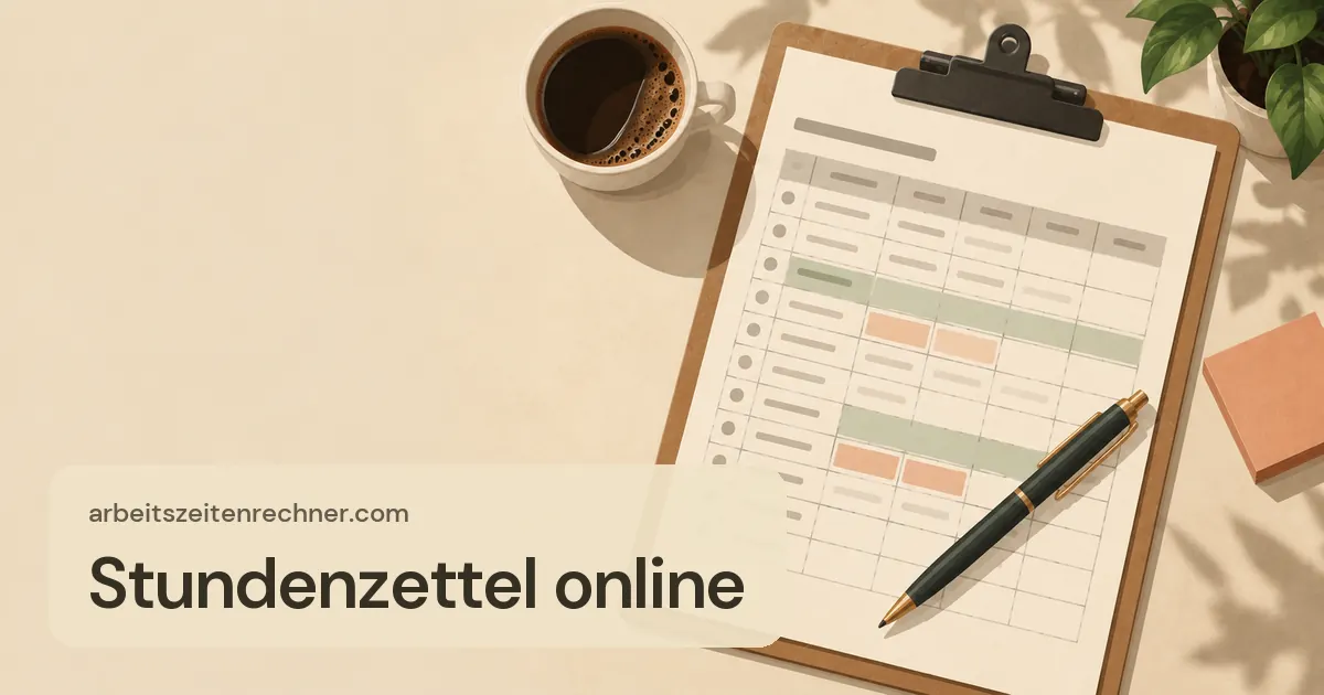 Stundenzettel online – Stundenzettel auf einem Klemmbrett mit Tabellenzeilen und Kugelschreiber