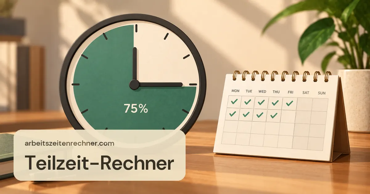 Teilzeit-Rechner – Uhr mit zu drei Vierteln gefülltem Zifferblatt neben einem Wochenkalender