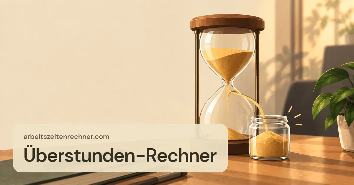 Überstunden-Rechner – Sanduhr, deren Sand in ein Glas als Stundenkonto rinnt